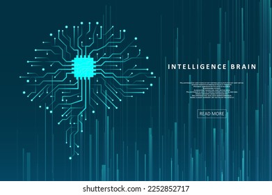 Artificial Intelligence illustration of brain. Artificial intelligence and machine learning concept. Abstract virtual digital stream. Graphic concept for your design