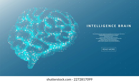Artificial Intelligence illustration of brain. Machine learning concept. Particles liquid dynamic flow. Graphic concept for your design