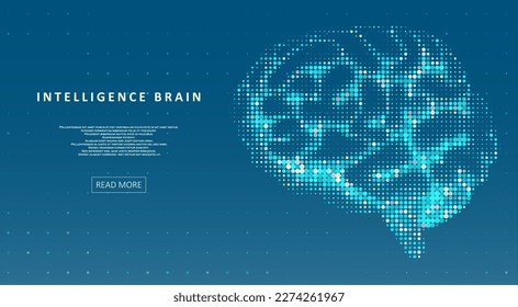 Ilustración de inteligencia artificial del cerebro. Concepto de aprendizaje automático. Flujo dinámico líquido de partículas. Concepto gráfico para su diseño