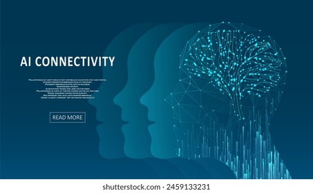 Artificial Intelligence illustration of brain. Machine learning concept. Abstract glowing brain connections. Particles liquid dynamic flow. Graphic concept for your design