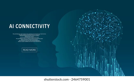 Illustration der künstlichen Intelligenz des Gehirns. Maschinelles Lernkonzept. Abstrakt leuchtende Hirnverbindungen. Dynamische Strömung von Teilchen. Grafisches Konzept für Ihr Design