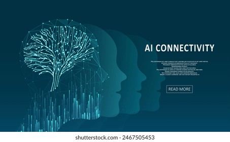 Artificial Intelligence illustration of brain. Machine learning concept. Abstract glowing brain connections. Particles liquid dynamic flow. Graphic concept for your design