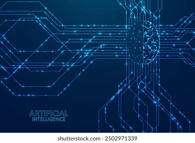 Künstliche Intelligenz Illustration des Gehirns. Künstliche Intelligenz und maschinelles Lernkonzept. Abstrakter virtueller digitaler Datenstrom. Grafikkonzept für Ihr Design