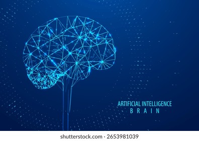 Artificial Intelligence illustration of brain. Machine learning concept. Abstract glowing brain connections. Particles liquid dynamic flow. Graphic concept for your design