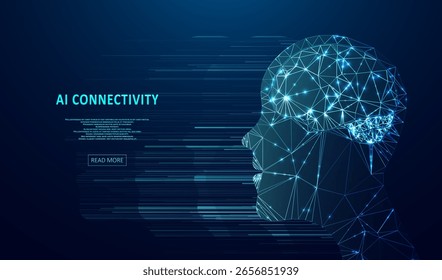 Artificial Intelligence illustration of brain. Machine learning concept. Abstract glowing brain connections. Particles liquid dynamic flow. Graphic concept for your design