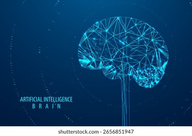 Ilustración de inteligencia artificial del cerebro. Concepto de aprendizaje automático. Abstractas conexiones cerebrales brillantes. Flujo dinámico líquido de partículas. Concepto gráfico para su diseño