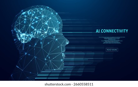 Artificial Intelligence illustration of brain. Machine learning concept. Abstract glowing brain connections. Particles liquid dynamic flow. Graphic concept for your design