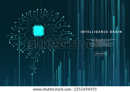 Artificial Intelligence illustration of brain. Artificial intelligence and machine learning concept. Abstract virtual digital stream. Graphic concept for your design