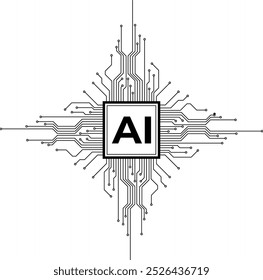 Artificial Intelligence Illustration. Circuit Board Processor with Artificial Intelligence AI Technology. Big Data, Machine Learning and Cyber Mind Concept.