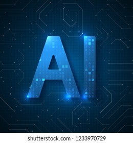 Artificial intelligence illustration. Circuit motherboard background. Digital computer code. Graphic concept for your design.