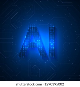 Artificial intelligence illustration. Circuit motherboard background. Digital computer code. Graphic concept for your design