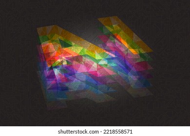 Artificial Intelligence illustration, glowing polygonal vector text AI on a dark background with chip or electrical circuits.