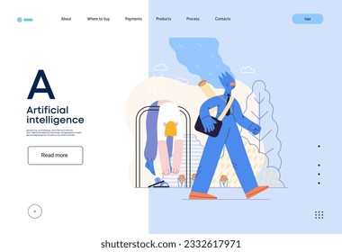 Artificial intelligence illustration. Job -modern flat vector concept illustration -AI going to work instead of human, upset woman stays home. AI metaphor, advantage, superiority and dominance concept