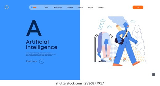 Artificial intelligence illustration. Job -modern flat vector concept illustration -AI going to work instead of human, upset woman stays home. AI metaphor, advantage, superiority and dominance concept