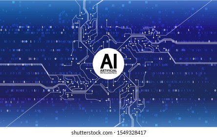 Artificial Intelligence illustration. Artificial intelligence and machine learning concept. Digital computer code. Data transfer concepts in internet.