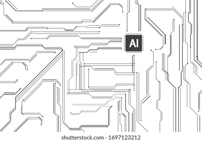 Artificial Intelligence illustration. Artificial intelligence and machine learning concept. Abstract circuit board. Digital innovation background