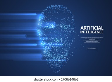 Artificial Intelligence illustration. Artificial intelligence and machine learning concept. Digital computer code of robot face. Graphic concept for your design