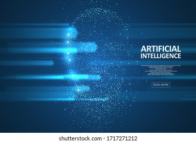 Artificial Intelligence illustration. Artificial intelligence and machine learning concept. Digital computer code of robot face. Graphic concept for your design