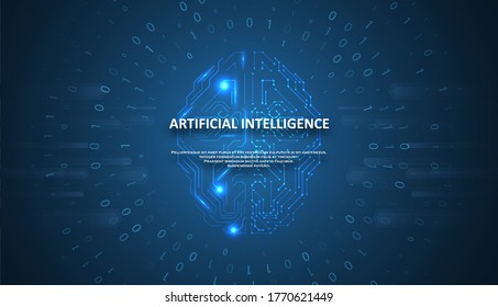 Artificial Intelligence illustration. Artificial intelligence and machine learning concept. Digital computer code. Data transfer concepts in internet.