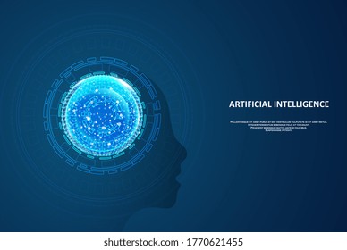 Artificial Intelligence illustration. Artificial intelligence and machine learning concept. Digital computer code. Data transfer concepts in internet.