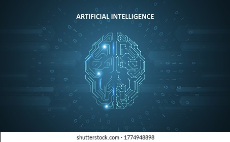 Artificial Intelligence illustration. Artificial intelligence and machine learning concept. Digital computer code. Data transfer concepts in internet.