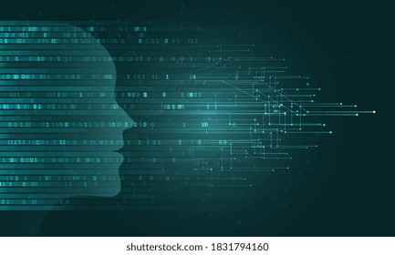 Artificial Intelligence illustration. Artificial intelligence and machine learning concept. Digital computer code. Data transfer concepts in internet.