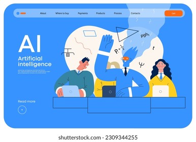 Artificial intelligence illustration. Studies -modern flat vector concept illustration of a group of students in the class. AI metaphor, advantage, superiority and dominance concept