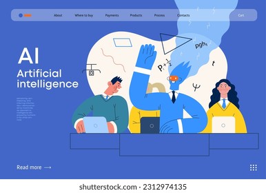 Artificial intelligence illustration. Studies -modern flat vector concept illustration of a group of students in the class. AI metaphor, advantage, superiority and dominance concept