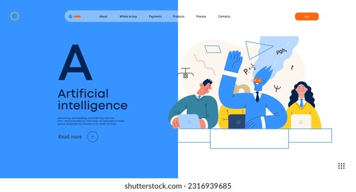 Artificial intelligence illustration. Studies -modern flat vector concept illustration of a group of students in the class. AI metaphor, advantage, superiority and dominance concept