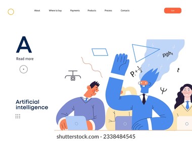 Artificial intelligence illustration. Studies -modern flat vector concept illustration of a group of students in the class. AI metaphor, advantage, superiority and dominance concept