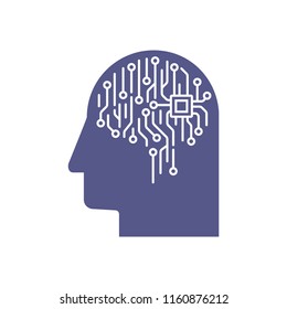 Artificial Intelligence. The image of human head outlines, inside of which there is an abstract circuit board. EPS 10
