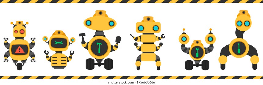 Artificial intelligence industrial robot collection.Vector illustration of service robot set.