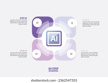Artificial Intelligence Infographic 10, 8, 6, 4, 2 steps circle design. Machine learning, Algorithm, Deep learning, Neural network template steps