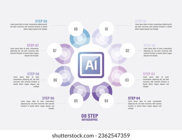 Artificial Intelligence Infographic 10, 8, 6, 4, 2 steps circle design. Machine learning, Algorithm, Deep learning, Neural network template steps