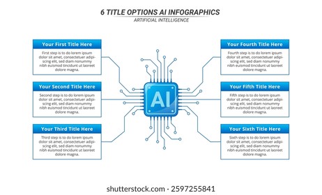 Artificial Intelligence Infographic with 6 Options on a 16:9 Layout for Business Presentation, Poster, Banner and Booklet.