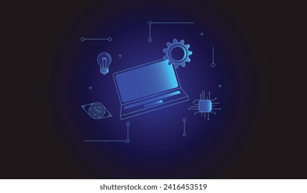 Informationsbanner für künstliche Intelligenz. AI Web-Banner mit Symbolen und Schlagwörtern. Steuerung, Analyse, Cybersicherheit, Multitasking, Mustererkennung, Vorhersage, Erziehung. Vektorgrafik.