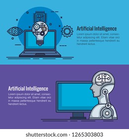 Robotic Profile Artificial Intelligence Icons Stock Vector (Royalty ...