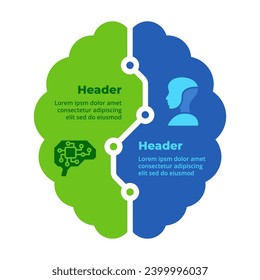 Artificial Intelligence Infographic. Machine Digital Knowledge. Deep Learning Chart Template. Brain Hemispheres 2 Options Diagram. AI Technology. Neural Network. Computer Language. Education logo icon