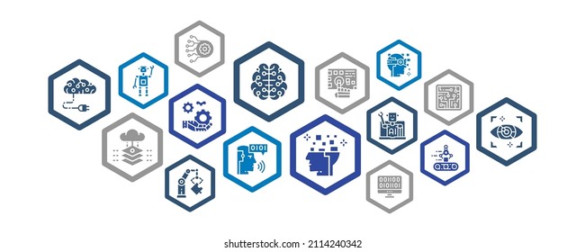 Artificial Intelligence infographic template with colored icons. Robotics, Chatbot, Database, Big Data vector illustration. Web banner layout template