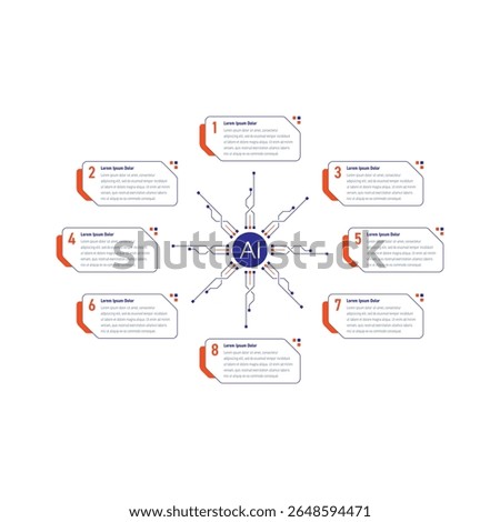 artificial intelligence infographic template. eight steps information template. infographic template for business, education, technology, electronics, industry world. information template for annual r