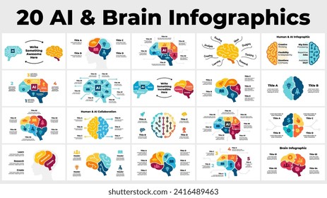Artificial Intelligence Infographics. Brain Circle Diagram. Machine Digital Knowledge. Deep Learning AI Technology Education. Chip Neural Network. Human Head Anatomy. Medicine Mental Health logo icon