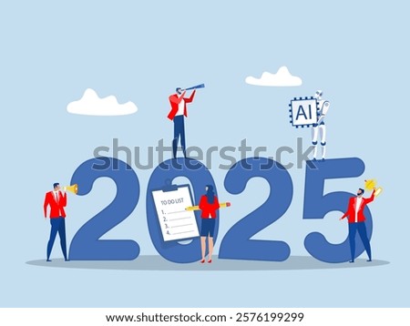 Artificial Intelligence innovation Year 2025 vision, achievement or plan for success, career target or economic forecast, aspiration to work success, new year resolution concept,vector illustrator