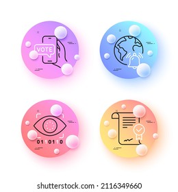Artificial intelligence, Internet notification and Online voting minimal line icons. 3d spheres or balls buttons. Approved agreement icons. For web, application, printing. Vector