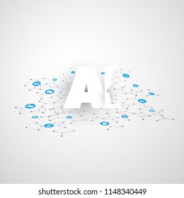 Artificial Intelligence, Internet of Things and Smart Technology Concept Design with AI Logo and Icons - Vector Illustration