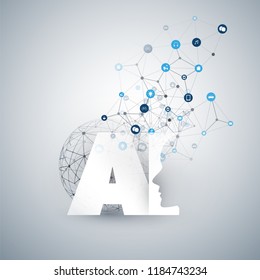 Artificial Intelligence, Internet of Things and Smart Technology Concept Design with AI Logo and Icons - Vector Illustration 