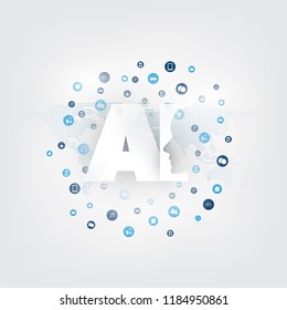 Artificial Intelligence, Internet of Things and Smart Technology Concept Design with AI Logo and Icons - Vector Illustration 