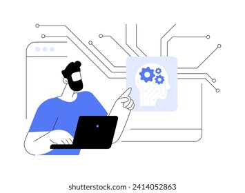 Artificial intelligence isolated cartoon vector illustrations. AI studies, artificial intelligence research project, touching computer display, neural network, deep learning vector cartoon.