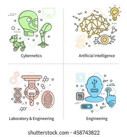 Artificial intelligence isolated colored icon set on cybernetics laboratory and engineering themes vector illustration