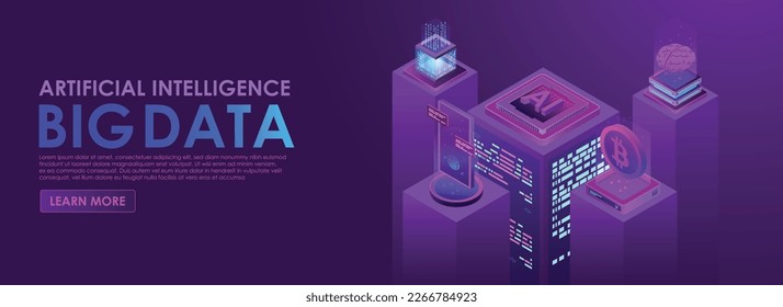 artificial intelligence isometric chipset on circuit board in futuristic concept , Bitcoin cryptocoin tecnology concept, mobile device chatbot.