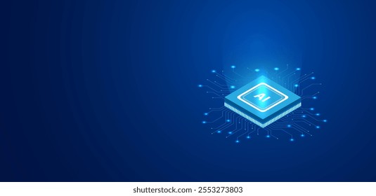Inteligência artificial isométrica com tecnologia de placa de circuito futurista. Vetor editável